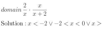 The domain of 2/x*x/(x+2) is x<-2\lor-2<x<0\lor x>0